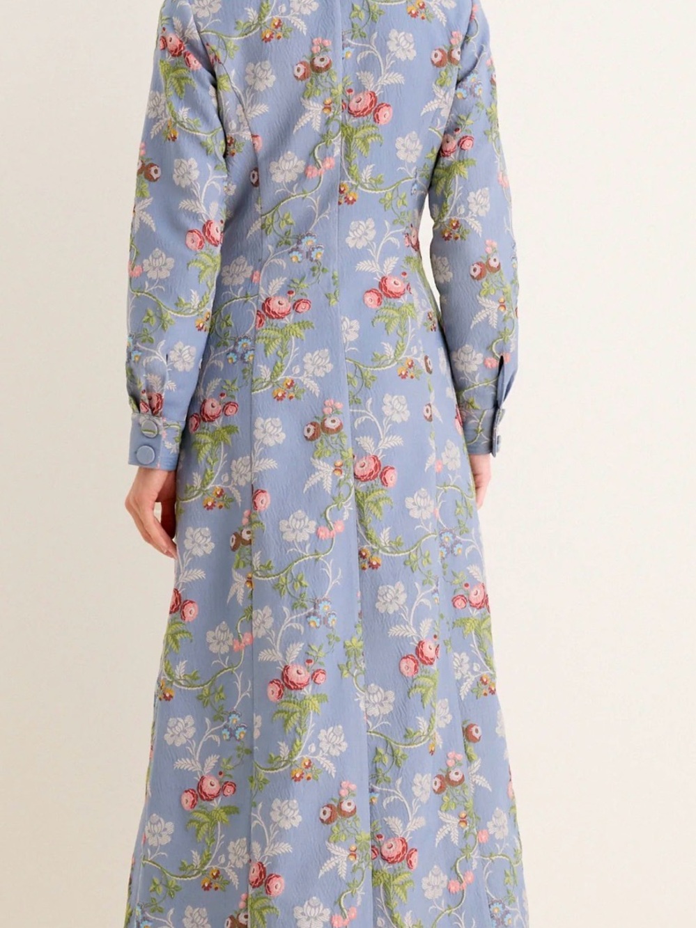Light Blue Floral Long Coat- Will fit more Sz Large/ XL - Picture 4 of 16
